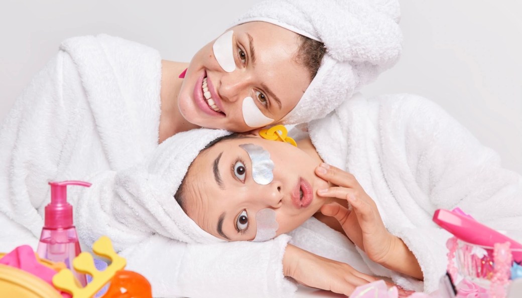 Two girls with skincare products